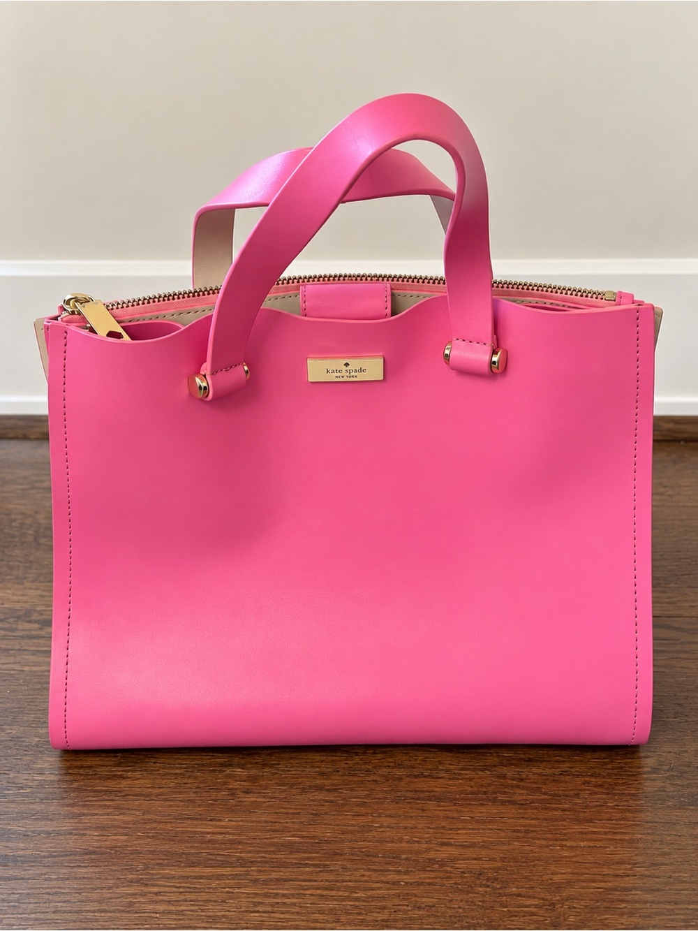 kate spade Hot Pink Leather Top-Handle Tote with Gold Hardware